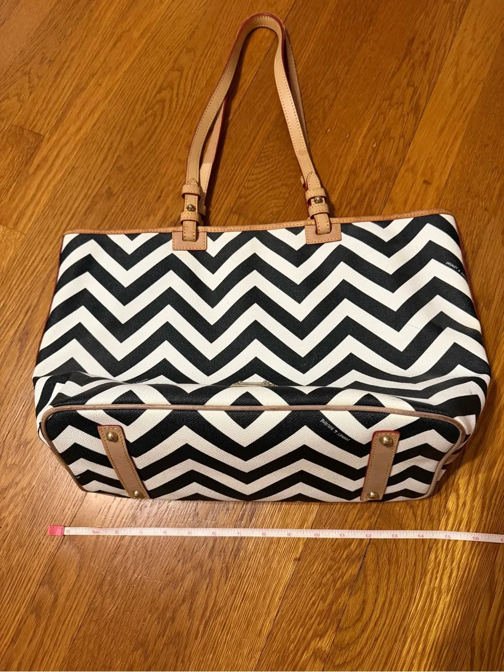 Dooney & Bourke Large Black & White Chevron Tote with Tan Trim